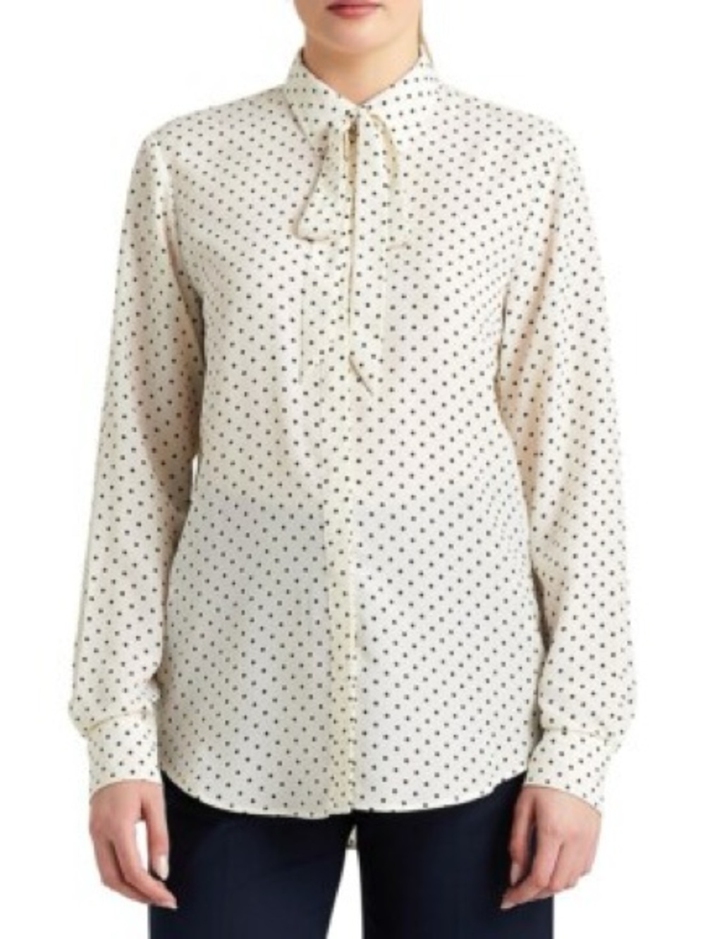 Ralph Lauren White Blouse with Polka Dots and Tie Neck - Picture 2 of 6